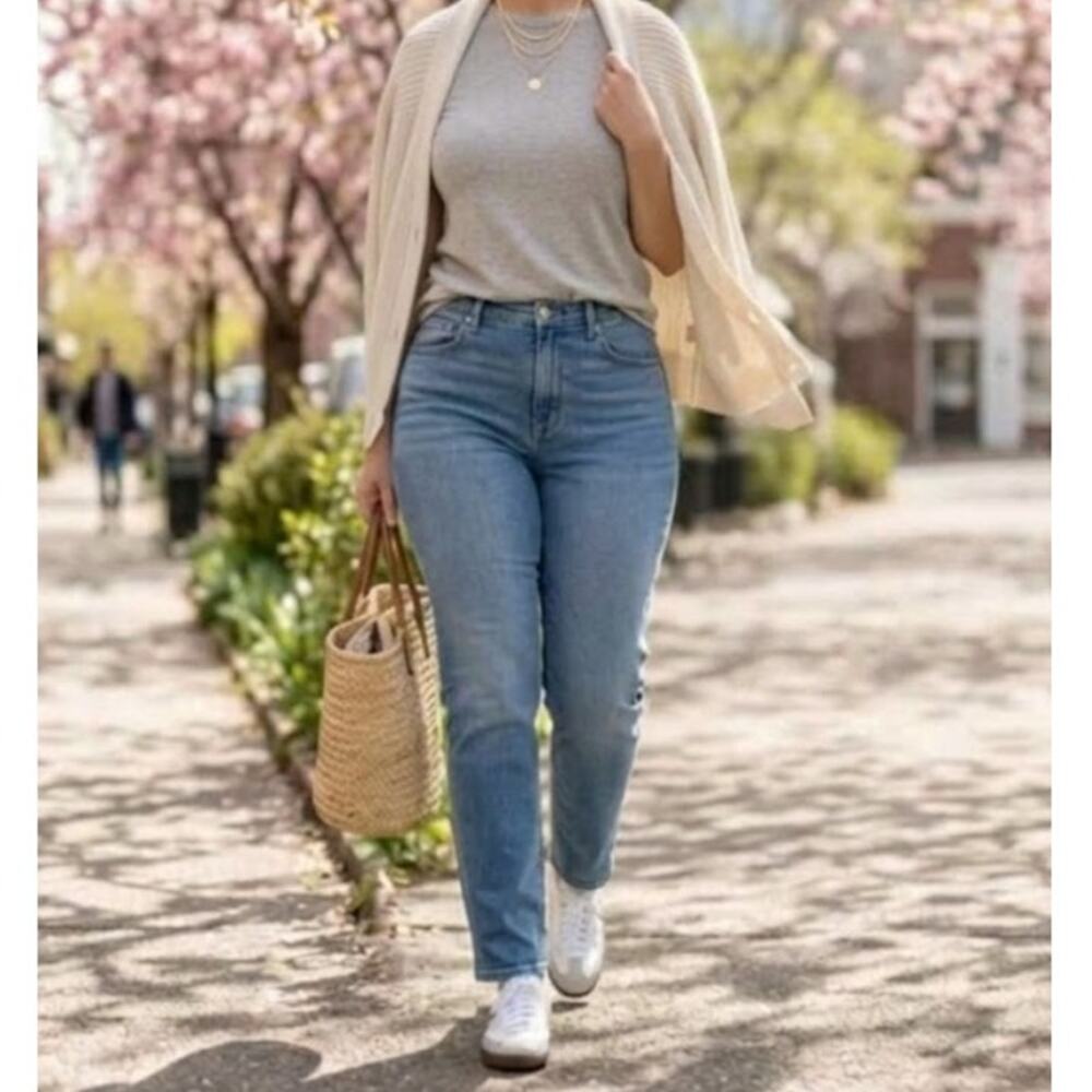 FRYE High Rise Straight Leg Jeans Medium Wash 90s Style Ankle Denim Size 10/30